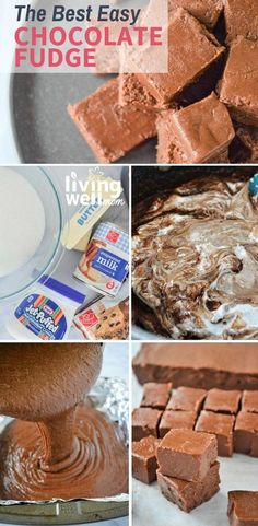 chocolate fudge recipe collage with text overlay that says the best easy fudge