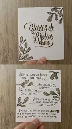 two cards with the words classes de biblia creans written on them