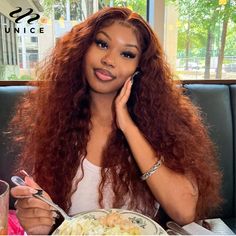 UNice Reddish Brown Water Wave 13x4 Lace Frontal Human Hair Wigs for Black Women | eBay Brunette Auburn, Deep Wave Hairstyles, Baddie Hairstyles, Ginger Hair, Hair Waves