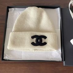 Unused Chanel 24b Popular Knit Hat White Women's Hat Chanel Winter Hat, Women’s Hats, White Beanie Outfit, Beanie Outfit Women, Chanel Beanie, Chanel Clothing, Beanie Outfit, Chanel Hat, Day Makeup Looks