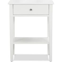 a white bedside table with one drawer and two drawers on the bottom, against a white background