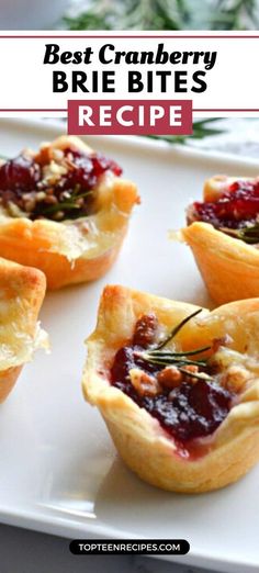 cranberry brie bites recipe on a white plate