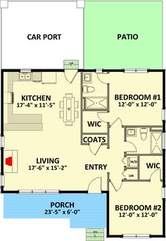 the floor plan for a house with two bedroom and an attached garage area, which is also