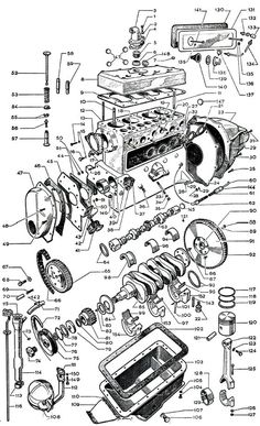 an old engine diagram with parts labeled in the following words, and instructions for each part