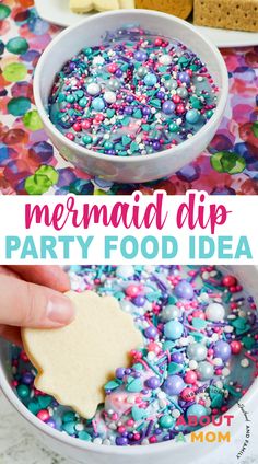 mermaid dip party food idea with sprinkles and cookies