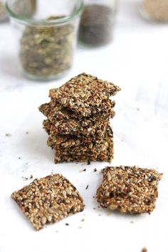 several pieces of granola sitting on top of a table