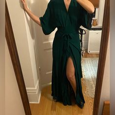 Reformation Winslow Dress In Emerald Size Xs. Shortened/Hemmed For Height ~5’2” (Can Be Let Down). Never Worn, Brand New. Green Maxi Wrap Dress For Party, Flowy Wrap Evening Dress, Fitted Maxi Length Cocktail Wrap Dress, Green Floor-length Dress For Date Night, Flowy Wrap Party Dress, Elegant Green Wrap Dress For Brunch, Reformation Evelyn Dress, Green Summer Wrap Dress For Formal Occasions, Fitted Green Wrap Dress For Evening