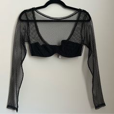 Never Worn Black Fishnet Mesh Top For Night Out, Fitted Black Fishnet Mesh Top, Black Fishnet Crop Top For Summer, Black Mesh Top For Summer Evenings, Black Fishnet Mesh Top For Summer, Black Cropped Mesh Top For Night Out, Trendy Black Crop Top For Evening, Fitted Black Crop Top By Urban Outfitters, Urban Outfitters Party Crop Top