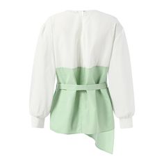 Fashion Women Long Sleeve Shirt Tunic Blouse Asymmetric Hem Tops Casual Asymmetrical Patchwork Blouse, Spring Long Sleeve Patchwork Blouse, Asymmetrical Patchwork Spring Blouse, Elegant Spring Blouse With Asymmetrical Hem, Green Patchwork Tops For Workwear, Green Patchwork Tops For Work, Summer Tops With Patchwork And Asymmetrical Hem, Casual High-low Hem Blouse For Spring, Spring Fitted Blouse With Asymmetrical Hem