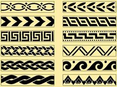 a set of different types of decorative lines and strips in black on a yellow background