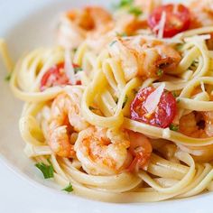 pasta with shrimp, tomatoes and parmesan cheese