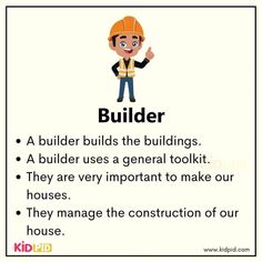 a cartoon character with the words builder on it's face and an image of a construction