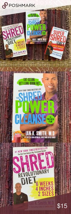 the flyer for power cleanse is displayed in front of two stacks of books on display