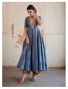 Blue Anarkali Dress, Beautiful Anarkali, Blue Anarkali, Trendy Outfits Indian, Outfits Indian, Lehenga Designs Simple, Fashionable Saree Blouse Designs, Simple Kurta Designs, Pakistani Designer Suits