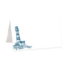 a card with a blue lighthouse on it