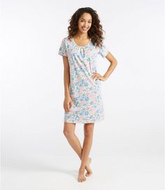 Women's Supima Nightgown Short Sleeve Floral Misses Regular Comfortable Cotton Nightgown For Lounging, White Cotton Nightgown For Lounging, Comfortable Nightgown For Spring Lounging, Comfortable Spring Nightgown For Sleep, Comfortable Spring Nightgown For Lounging, Comfortable Nightgown For Lounging In Spring, Comfortable Relaxed Fit Nightgown For Bedtime, Cotton Nightgown With Relaxed Fit For Sleepover, Comfortable Cotton Nightgown For Spring