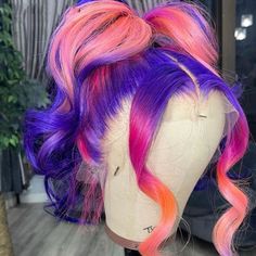 SULMY Ombre Pink and Purple Highlights Human Hair Wigs Pink And Purple Highlights, Hair Color Ombre, Creative Hair Color, Purple Wig, Purple Highlights, Ombre Pink, Birthday Hair, Pretty Hair Color, Colored Wigs