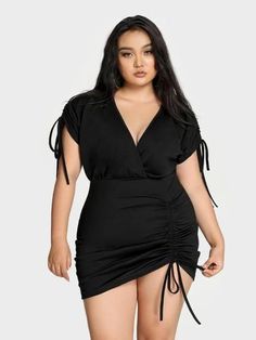 Chiffon Dress Casual Nigeria, Bloom Chic, V Neck Black Dress, Elastic Leggings, Fasion Outfits, Love Free, Plus Size Clothing For Women