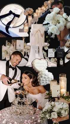 a collage of wedding photos with bride and groom