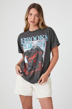 Brooks & Dunn Graphic Tee Spring Graphic Print T-shirt For Rodeo, Graphic Print Crew Neck T-shirt For Country Concerts, Fall Letter Print T-shirt For Country Concerts, Trendy Relaxed Fit T-shirt For Rodeo, Casual Tops For Rodeo And Country Festivals, Graphic Print Crew Neck T-shirt For Rodeo, Graphic Tee With Letter Print For Country Festivals, Cotton T-shirt With Letter Print For Country Festivals, Spring Letter Print T-shirt For Rodeo