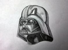 a pencil drawing of a darth vader helmet