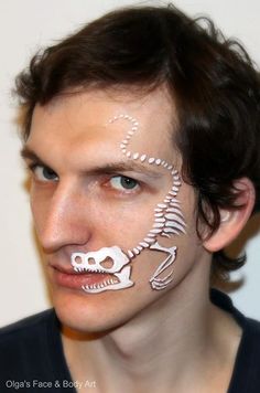 Dinosaur Face Paint, Dinosaur Face Painting, Skeleton Face Paint, Bones Design, Face Painting For Boys, Christmas Face Painting, Face Painting Tutorials