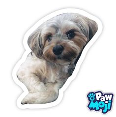 a sticker of a dog laying down with its paw on it's chest