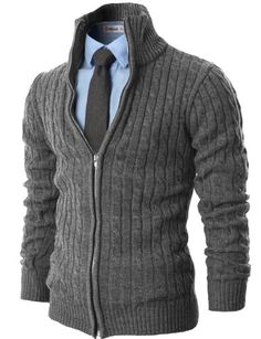 Beautiful Knitwear- Great core item for the wardrobe. H2H Mens Casual Knitted Cardigan Zip-up with Twisted Pattern Zipped Sweater, New Mens Fashion Trends, Swag Dress, Zipper Cardigan, Mens Trendy Outfits, Mode Casual, Wedding Suits Men