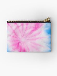 a pink and blue tie dye zipper pouch