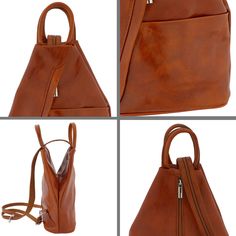 This stylish Italian women's handbag, shoulder bag, and a backpack all-in-one is hand-made of soft genuine leather in a long-established artisan leather workshop in Florence, Italy. This family workshop continues the ancient Italian tradition of genuine leather craftsmanship. Made from the highest quality Italian calfskin leather with attention to every detail, this elegant women's backpack is versatile, spacious, secure, and super-stylish. It easily fits everything you need for your busy day, o Elegant Soft Leather Backpack For On-the-go, Italian Leather Bags In Cognac Color, Brown Leather Backpack With Leather Trim For On-the-go, Brown Leather-handled Backpack Travel Bag, Brown Leather Backpack With Adjustable Strap For On-the-go, Italian Leather Handbags, Italian Bags, Leather Backpack Purse, Leather Workshop