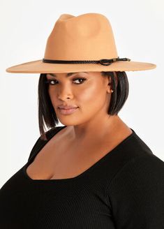 A Panama hat made to withstand the weather stylishly is accented with a braided faux leather trim amplifying its luxe design. Chic Braided Hat With Flat Brim, Chic Adjustable Braided Hats, Plus Size Trendy, Luxe Design, Full Figure Fashion, Felt Fedora, Ashley Stewart, Iconic Women, Trendy Accessories