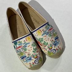 Espadrilles By Kate Spade. Womens Size 8. Like New Condition! Multicolor Round Toe Espadrilles With Rubber Sole, Multicolor Espadrilles With Rubber Sole, Casual Multicolor Espadrilles With Woven Sole, Casual Spring Espadrilles With Cushioned Footbed, Casual Flat Heel Espadrilles For Spring, Casual Low-top Espadrilles For Vacation, Multicolor Spring Slip-on Espadrilles, Canvas Espadrilles With Round Toe For Vacation, Low-top Espadrilles For Spring Vacation