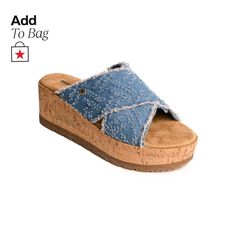 in stock Blue Denim Wedge Sandals, Denim Blue Denim Sandals For Vacation, Denim Blue Beach Sandals, Denim Blue Sandals For Vacation, Beach Denim Blue Sandals, Trendy Denim Wedge Sandals For Spring, Casual Denim Wedge Sandals With Open Toe, Casual Denim Open Toe Wedge Sandals, Summer Vacation Denim Wedge Sandals