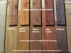 the different colors of wood are shown in this image, including red cedar, yellow cedar, and chestnut