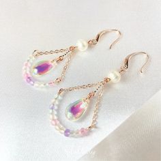 Pearl Earrings Beaded Earrings Pastel Earrings Gift Handmade Earrings - Etsy Thailand Elegant Colorful Beaded Teardrop Dangle Earrings, Pearl Beaded Dangle Earrings For Pierced Ears, Pearl Dangle Earrings With Beads, Beaded Pearl Teardrop Earrings, Pearl Beaded Drop Earrings, Pearl Dangle Earrings With Dangling Beads, Pearl Teardrop Chandelier Earrings For Pierced Ears, Elegant Colorful Beaded Dangle Teardrop Earrings, Pearl Drop Earrings With Dangling Beads