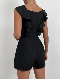 Look no further than our Ruffle Trim Square Neck Romper from Comfy Jumpsuits. Featuring a trendy square neckline and playful ruffle trim, this romper is perfect for any occasion. Made from high-quality woven fabric that's both comfortable and durable, it's sure to become a wardrobe staple. With its flattering high waist and comfortable, regular fit, this romper is perfect for any body type. Whether you're heading out for a night on the town or just running errands, this romper is the perfect choice. Plus, it's easy to care for with machine washable or professional dry cleaning options. Specifications: Style: Casual Pattern Type: Plain Type: Other Details: Ruffle Length: Short Fit Type: Regular Fit Neckline: Square Neck Sleeve Length: Sleeveless Waist Line: High Waist Fabric: Non-Stretch Ma Trendy Spring Jumpsuits And Rompers With Square Neck, Trendy Square Neck Jumpsuits And Rompers For Summer, Spring Square Neck Jumpsuits And Rompers, Casual Ruffled Jumpsuits And Rompers, Comfy Jumpsuits, Square Necklines, Square Neckline, Ruffle Trim, Running Errands