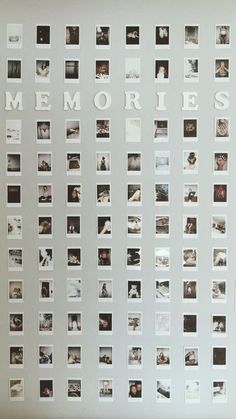 a white wall with many pictures and words written on it, all over the place