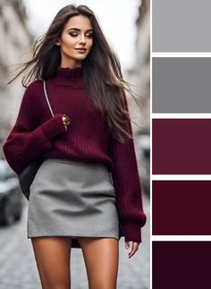 Gonna Bordeaux Outfit, Bright Winter Fall Outfits, True Winter Outfits Style, Outfit Color For Warm Skin Tone, Jewel Tone Outfits Fall, Deep Winter Outfit Ideas, Burgundy Color Combinations Outfits, Deep Winter Outfits For Summer, Rust Outfit Color Combos