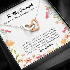 FREE WORLDWIDE SHIPPING ON ALL ORDERS! Granddaughter is a precious jewel that we cherish in heart forever, celebrate her every special occasion, and remind her of that your loves forever. Two hearts embellished with Cubic Zirconia stones, interlocked together as a symbol of never-ending love. Comes with luxury gift box. #birthday #graduation #wedding #highschool #christmas #sweet16 Heart Cut Necklace For Mother's Day Anniversary, Open Heart Necklace With Hallmark For Anniversary, Heart Shaped Necklace For Anniversary Gift, Certified Open Heart Anniversary Necklace, Anniversary Open Heart Necklace, Anniversary Gift Jewelry Open Heart Shape, Open Heart Necklace With Hallmark For Anniversary Gift, Anniversary Rose Gold Heart Beads Necklace, Meaningful Jewelry For Valentine's Day Anniversary