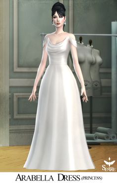 a woman in a white dress standing next to a mannequin