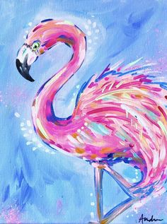 an acrylic painting of a pink flamingo