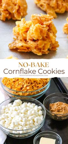 no - bake cornflake cookies with marshmallows in the middle