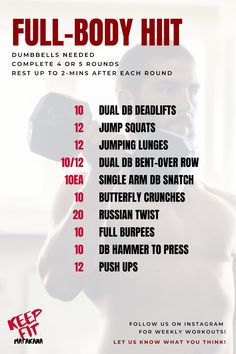 Dumbbell workout Full Body Friday Workout, Hiit Weight Workouts, Full Body Dumbbell Hiit Workout, Total Body Hiit Workout, Hiit Full Body Workout At Home, Hitt Workout Full Body Gym, Full Body Conditioning Workout, Hiit Workouts Dumbbells, Hybrid Workouts