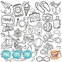 travel doodle clipart set