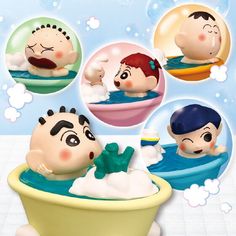 there are many toys in the bathtub with bubbles around them and one boy is taking a bath