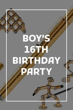 a birthday party flyer with gold and black items in the shape of an eiffel tower