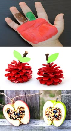 an apple made out of pine cones and some other things to make it look like they are