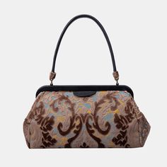 Crafted with carpet and luxurious lambskin leather, this semi-structured shoulder bag stands on its own for easy access, and it's closed with invisible magnets integrated within the frame complemented by cowhide leather patches for added flair.This is a design modified from the top handle purse by adding 4.50" to the handle drop, the handle drop of this purse is 9.50" which is perfect for shoulder carry. Overall measurements:• Bottom Width: 12-1/2"• Top Hinge Width: 11"• Depth: 4-3/4"• Height: 6-3/4"• Handle drop height: 9-1/2”Inside:• Zipper pocket length: 7”• Slip pocket length：8” • Height: 6-3/4"• Handle length: 13-1/2”• Handle drop height: 5-1/4”Inside:• Zipper pocket length: 7”• Slip pocket length：8” Brown Leather Lined Hobo Bag For Evening, Evening Brown Hobo Bag With Leather Lining, Evening Tote Shoulder Bag With Leather Lining, Luxury Brown Hobo Bag For Evening, Formal Brown Hobo Bag With Leather Handles, Designer Brown Hobo Bag For Evening, Evening Hobo Bag With Detachable Strap In Brown, Brown Hobo Bag With Detachable Strap For Evening, Brown Evening Flap Shoulder Bag