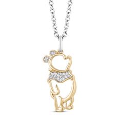 Disney Treasures Winnie the Pooh Diamond Necklace 1/20 ct tw Sterling Silver & 10K Yellow Gold 17" | Kay Disney Treasure, Disney Treasures, Disney Earrings, Disney Figurines, Beautiful Tiaras, Diamond Pendants, Bear Pendant, Peoples Jewellers, Kay Jewelers