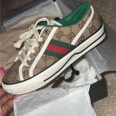 Wore Twice .Women Size But Unisex Sneakers ! Everything In Box Brand New Shoe String Gucci Shoes Women, Gucci Ace Sneakers, Gucci Shoes Sneakers, Orange Sneakers, Studded Sneakers, Adidas Sneakers Women, Shoes Gucci, Gucci Sneakers, Casual Sneakers Women